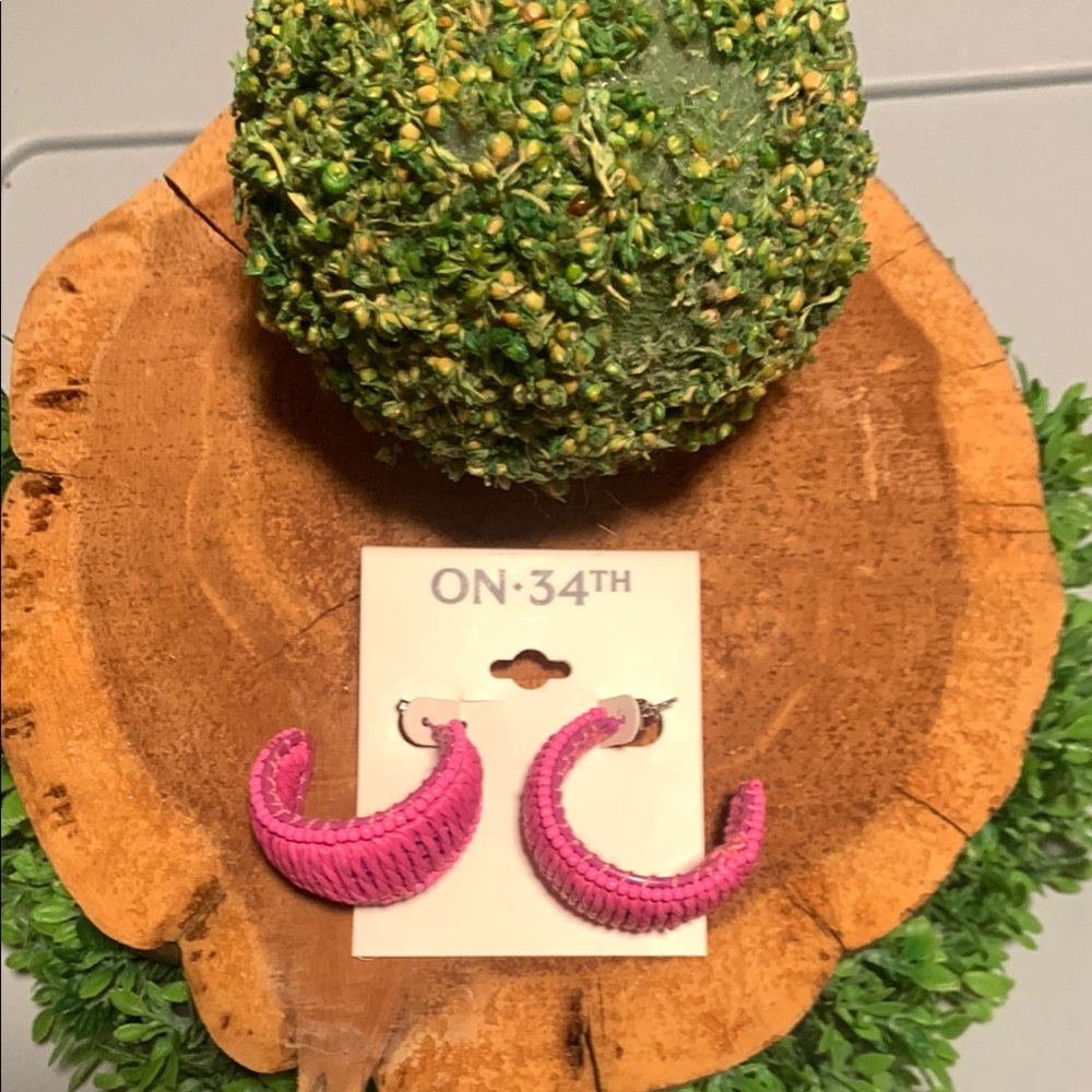 On 34th Pink Hoop Earrings..NWT